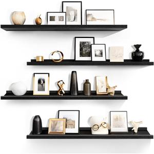 LaVie Home 35.4-Inch Black Floating Shelves for Wall Storage Set of 4 - Modern Minimalist Picture Ledge Shelf Wall Decor for Kitchen, Bedroom, Bathroom, and Living Room, Large Floating Shelves
