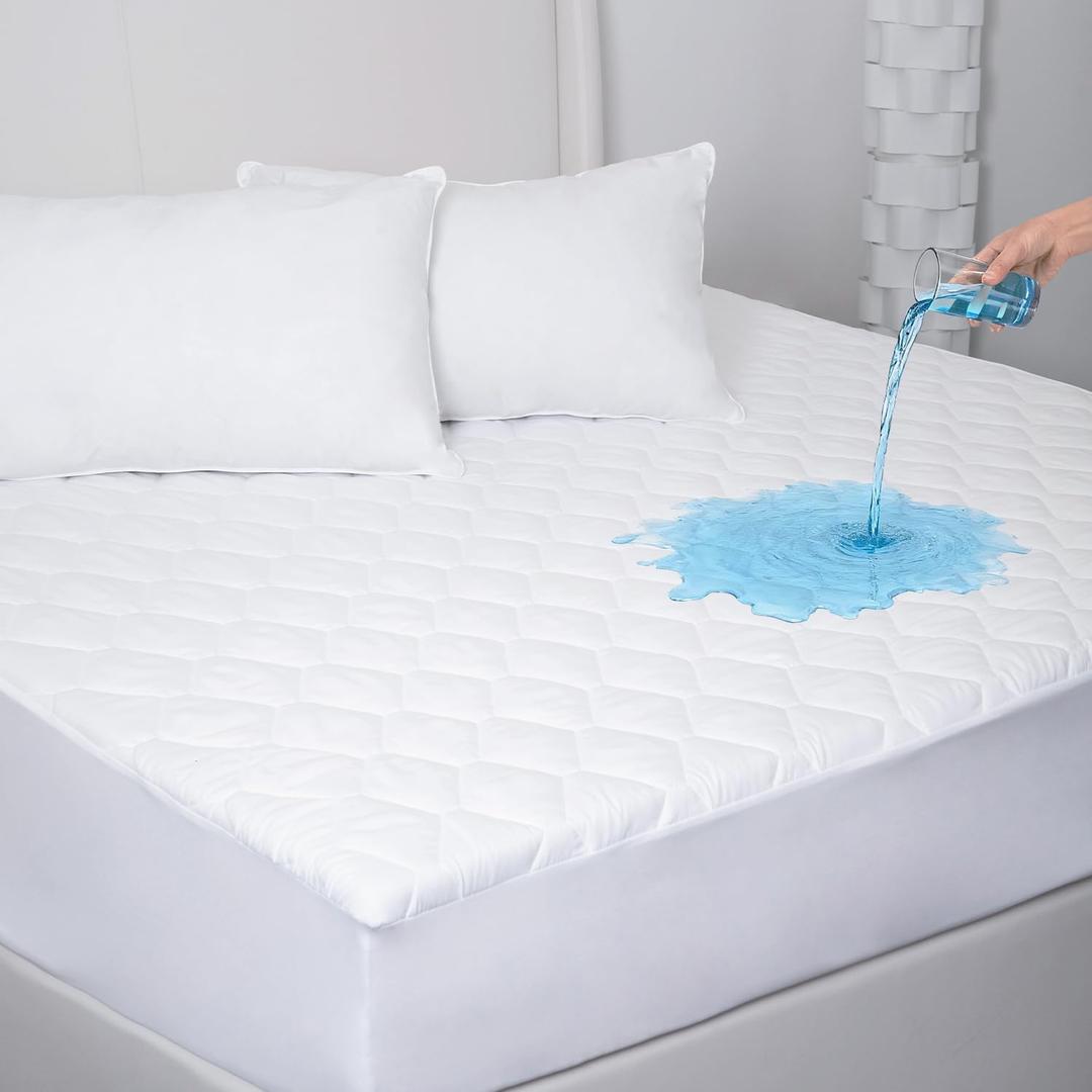 Waterproof Mattress Protector, Mattress Cover, Soft, Breathable,Noiseless, Deep Pocket 6-18 inches, White for Home Hotel Bedroom,Easy wash (Full)