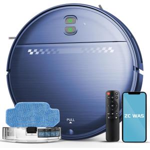 Robot Vacuum and Mop Combo, 2-in-1 Robot Vacuum Cleaner, Perfect for Pet Hair, Hard Floor and Carpet, Anti-Bump, Anti-Fall, App, Voice and Remote Control (Blue)