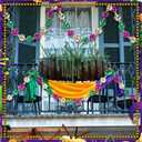 12 Ft Mardi Gras Ball Garland Purple Gold Green Beaded Garland Multi Colors Ball Ornaments for Festive Party Supplies Indoor Outdoor Home Carnival Decoration Accessories(1 Pcs)