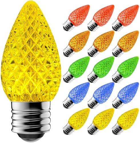 AJONIAM C7 Led Replacement Christmas Light Bulbs, 25-Pack Shatterproof Led Bulbs with E12 Candelabra Base for String Lights, Waterproof & Dimmable Multicolor Christmas Village Bulbs