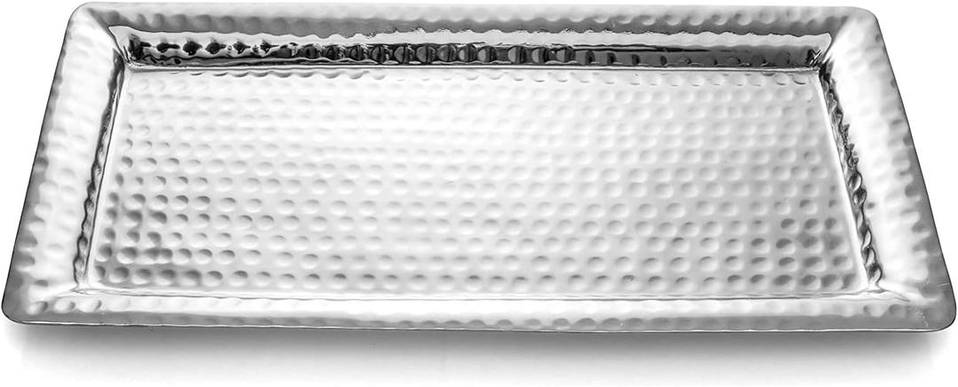Monarch Abode Decorative Tray 16-Inch Hand Hammered Nickel Finish Metal Bathroom Tray Countertop, Vanity Trays Organizer, Perfume Plate for Dresser, Kitchen Countertop Large Fruit Platter
