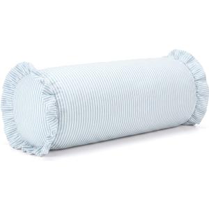 Ruffle Bolster Pillow Cover 8" x 20" Light Blue Stripes Print