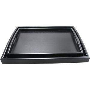 DILLMAN Serving Tray Large Black Wood Rectangle Food Tray Butler Tray Breakfast Tray with Handles (Large+Small)