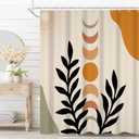 Bohemian Bathroom Shower Curtain Eucalyptus Leaves Moon Phase Boho Theme Bath Curtain with Hooks Waterproof Fabric Polyester Shower Curtain Modern Aesthetics Home Decorative, 72x84 Inch