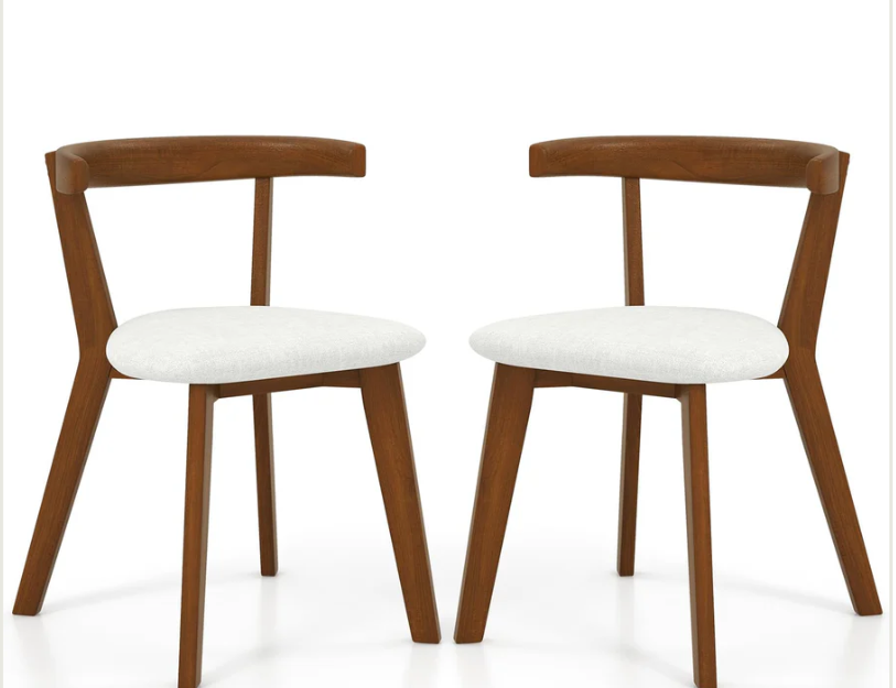Wood Dining Chair Set of 2 with Padded Seat and Curved Back-Walnut
 KC57229WN