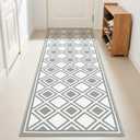 Washable Runner Rug 2x6, Checkered Rugs Non Slip, Modern Geometric Indoor Carpet Low Pile for Bedroom Kitchen Entryway Hallways, Gray and White (Grey)