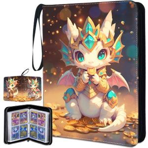 Cute Dragon Trading Card Binder, Card Binder for Girls Boys, Collectible Trading Card Holder for 400 Cards, PU Leather Binders Game Cards Collection Sports Cards Collector Albums with Zipper