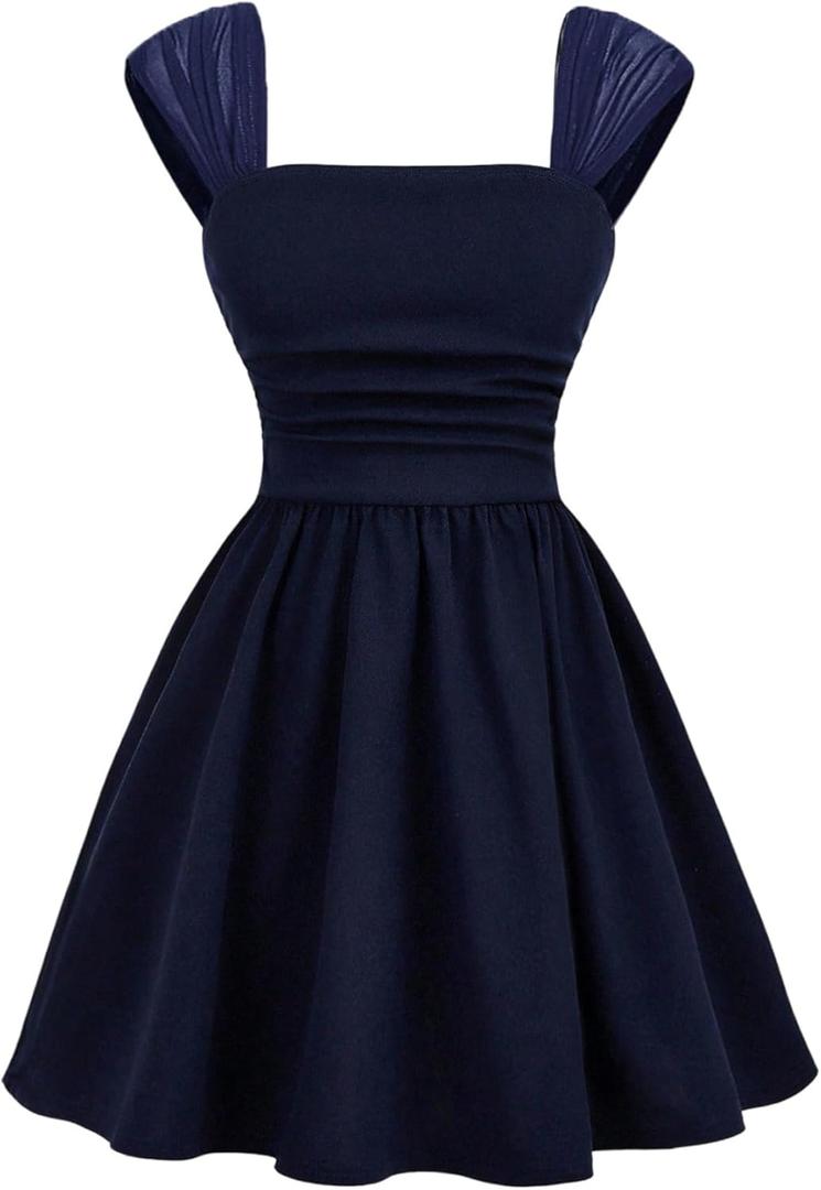 BEAUDRM Girl's Cute Summer Dresses Ruffle Party Dress Graduation Birthday Short Sundress Vacation Summer Clothes Dark Blue, 16 Years