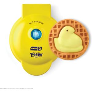 PEEPS x Dash Chick Mini Waffle Maker for Individual Waffles, Hash Browns, Keto Chaffles with Easy to Clean, Non-Stick Surfaces, 4 Inch - Yellow