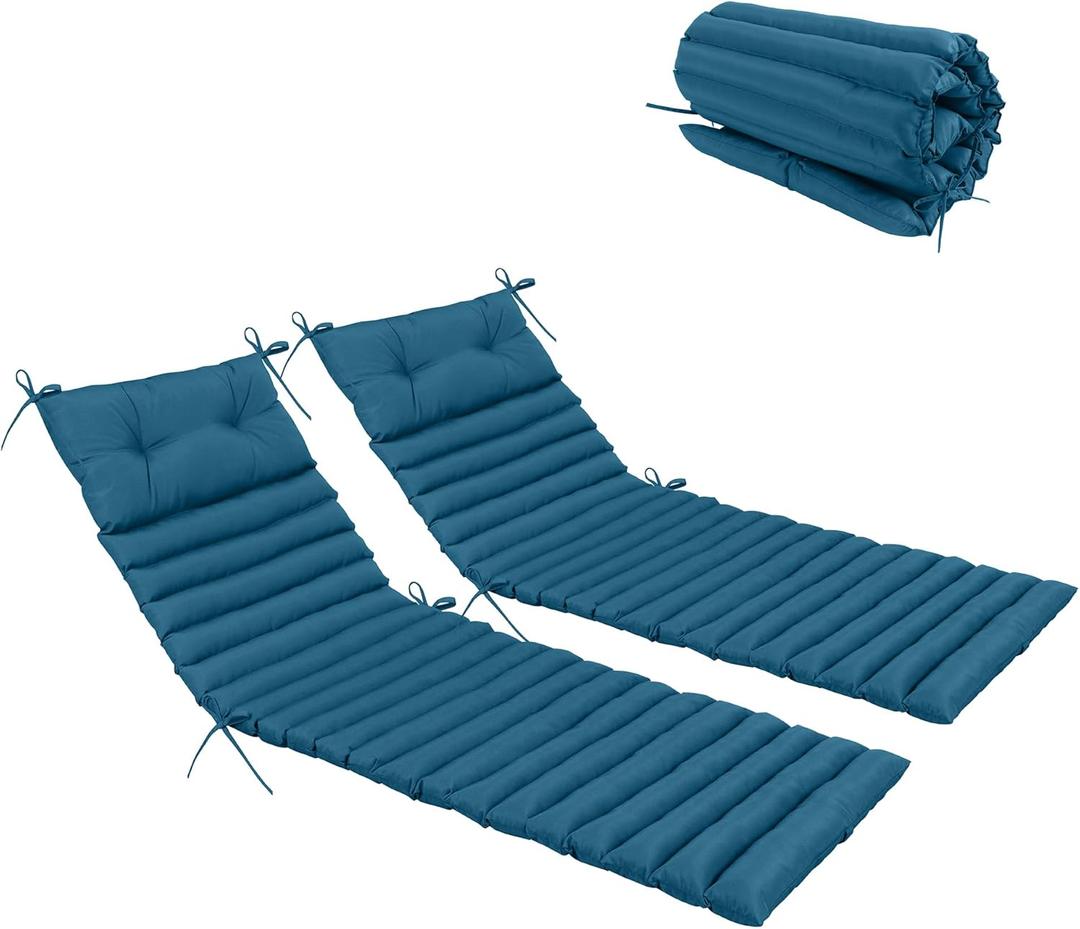 Only Choice Chaise Lounge Cushion Outdoor Set of 2, 73" Lx24 W Quilted Patio Chair Cushion with Headrest, Waterproof & Fade-Resistant for Poolside, Deck, Pool Lounge Chairs (Peacock Blue-Green)