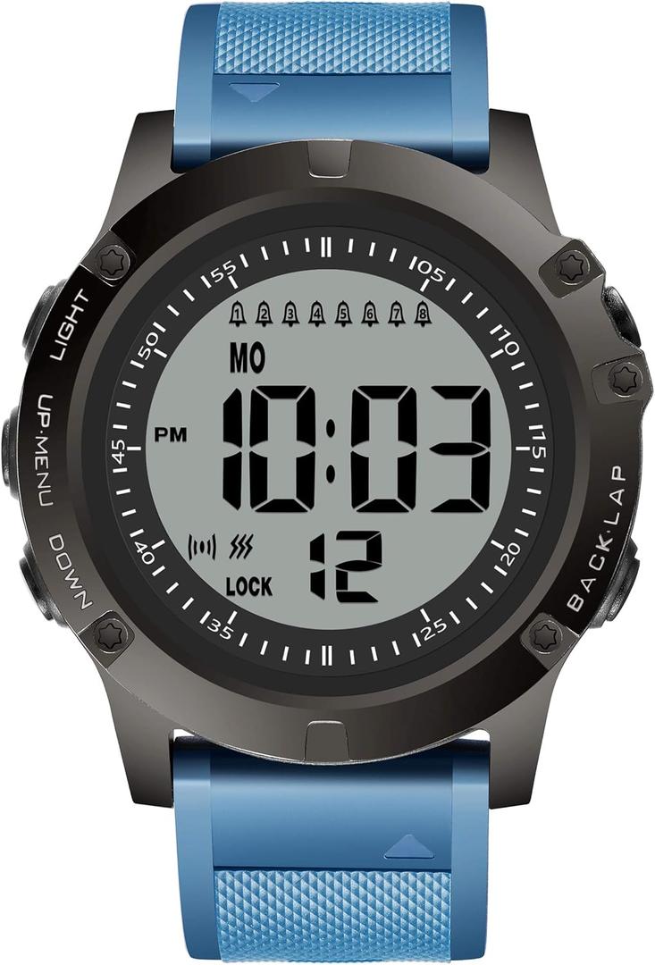 TICCI Men 8 Vibrating Alarms Watch Medication Aids Pill Vibra Alert Reminders for Elderly Seniors Big Digits Waterproof (Blue Strap)