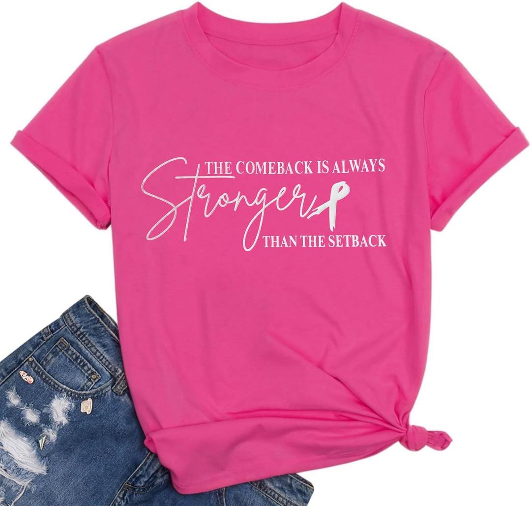 Breast Cancer Awareness Shirt for Women Pink Ribbon T Shirt Heart Graphic Hope Tee Tops (Pink, S)