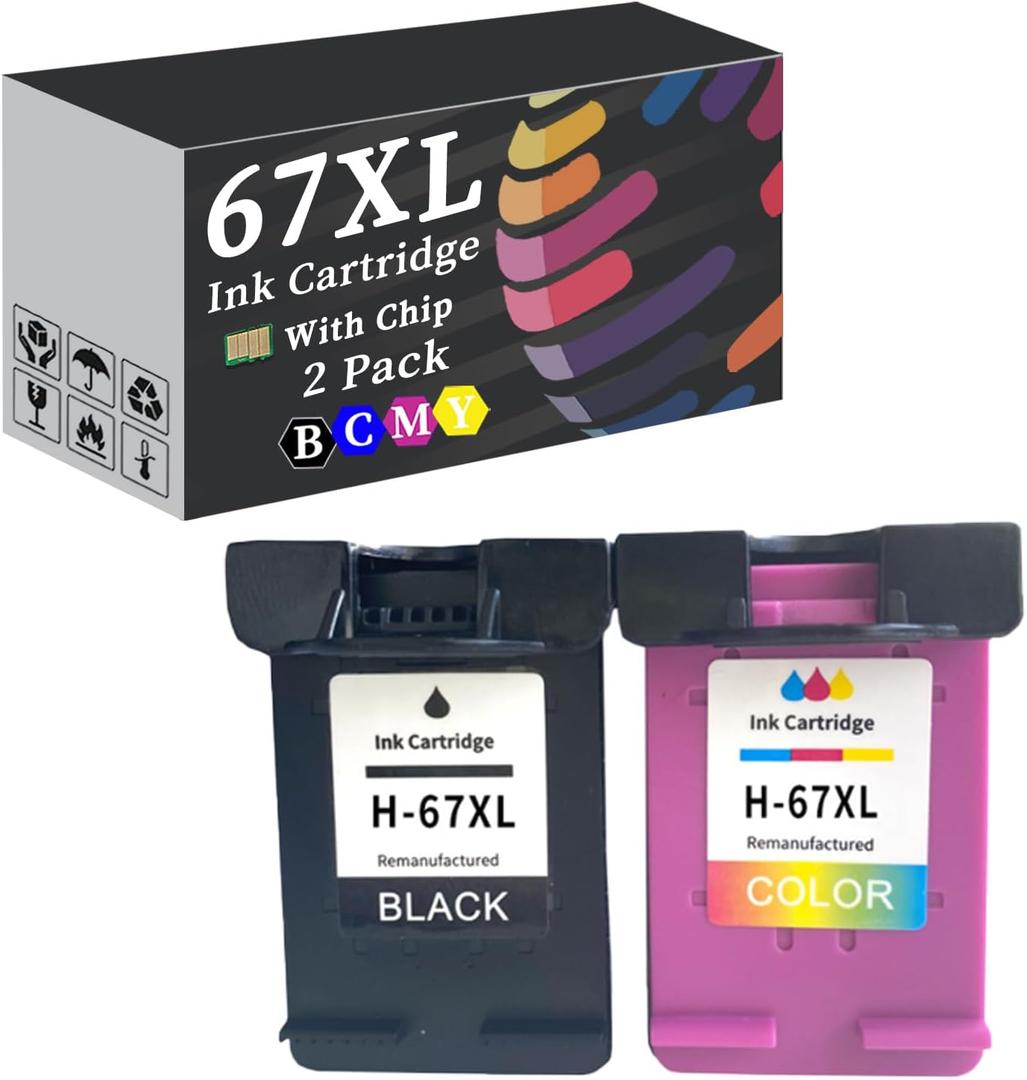 Compatible for 67XL Ink Cartridge Replacement for Deskjet 1255 2721 2722 2723 2724 2725 Printer 2 Pack Compatible for 67XL Ink Cartridge Replacement for Deskjet 1255 2721 2722 2723 2724 2725 Printer 2 Pack