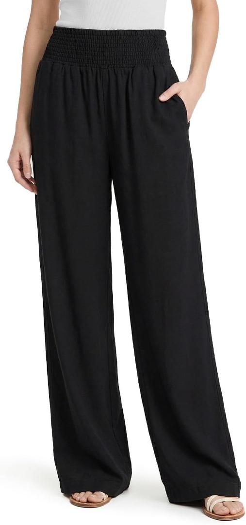 Zylioo Tall Pants for Women Long Inseam Wide Leg Palazzo Pants High Waisted Flowy Summer Beach Pants with Pockets, L, Black
