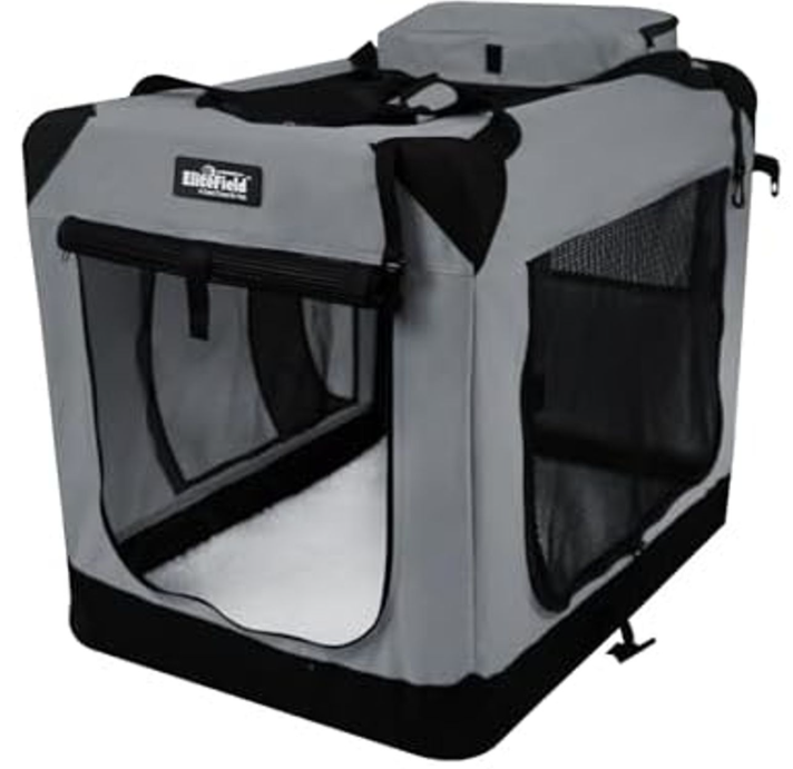 EliteField 3-Door Folding Soft Dog Crate with Carrying Bag and Fleece Bed, Indoor & Outdoor Pet Home (36" L x 24" W x 28" H, Light Gray)