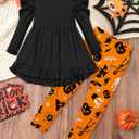 Qaoerde Toddler Girl Clothes Square Neck Ruffle Hem Long Sleeve Top Floral Print Leggings Fall Outfits Kids Clothing Sets (Black)