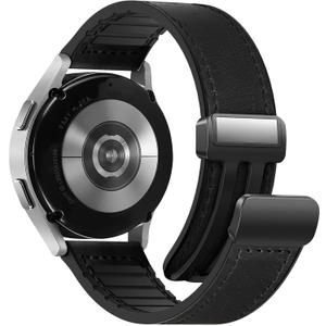 Magnetic Leather Band Compatible with Samsung Galaxy Watch 7/6/5/4/Active 2 40mm 44mm/Watch 6 Classic 43mm 47mm/Watch 5 Pro 45mm/Watch 4 Classic 42mm 46mm, 20mm Strap for Men (A2 Black (for 20mm))