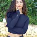YEOREO Ease Long Sleeve Shirts for Women y2k Tops Double Lined Basic Tee Crew Neck Going Out Sweeney Workout Undershirt, Small