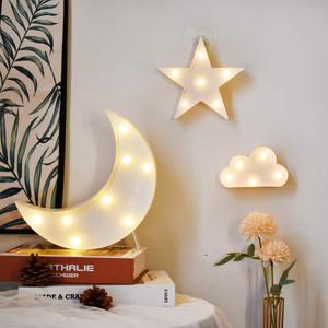 GUOCHENG Lovely White Moon Star Cloud Light Set Battery Operated LED Marquee Light Sign Warm White Bedside Lamps for Kids Children Bedroom Nursery, Baby Standing Night Light