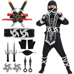 Housense Halloween Ninja Costumes, Silver Ninja Costume with Backpack Accessories Set, Halloween Cosplay Costume, S