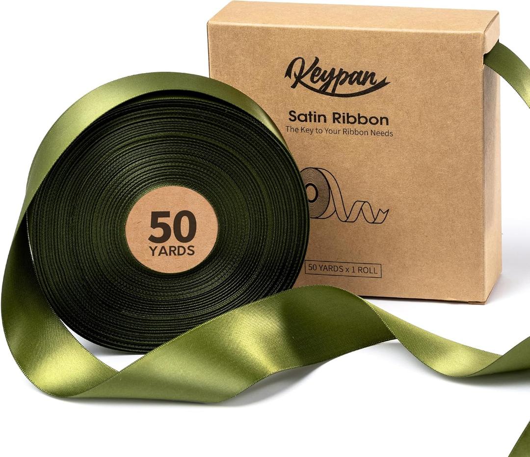 Keypan Green Satin Ribbon 1-1/2 Inch x 50 Yards Double-Faced for Gift Wrapping Crafts Flower Bouquet Invitations Holiday Decorating