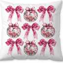 ROXMART Coquette Pink Bow Disco Ball Pillow Covers 18x18, Preppy Girly Room Decor, Trendy Bow Mirror Ball Decorative Pillow Covers for Couch Sofa Girls Bedroom Dorm Apartment (Style06)