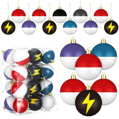 Rotatingpals 24 Pcs 2.4 Inch Christmas Tree Ball Ornaments Cartoon Hanging Ornaments Plastic Christmas Winter Balls Decor for Xmas Trees Holiday Party Favors Home Decor(Lightning)