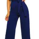 amropi Women's Short Sleeve Jumpsuits Belted Wide Leg Long Pant Romper, Size: M