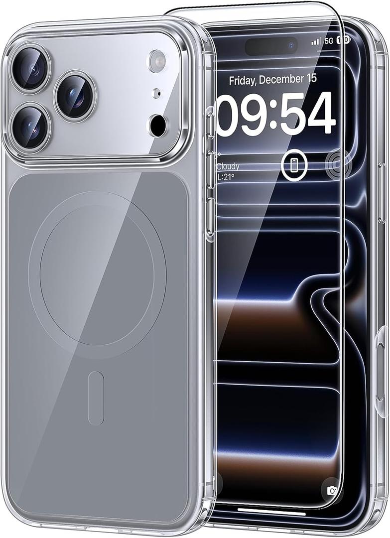 TAURI Original Design for iPhone 17 Pro Max Case, Compatible with MagSafe with Screen Protector, Anti-Yellowing Military-Grade Protection Shockproof Magnetic iPhone 17 ProMax Case, Clear Grey