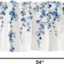Watercolor Blue Leaves Window Valance for Bedroom Living Room, Grey Leaf Vine Plant Curtains Valanes for Windows, 3" Rod Pocket Window Treatment for Season Home Decorations, 54 x 18 Inch, 1 Panel