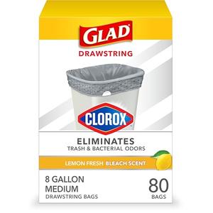 Glad Medium Trash Bags, 8 Gallon, Lemon Fresh Bleach Garbage Bags, Resists Bacterial Odors with Drawstring, 80 Count
