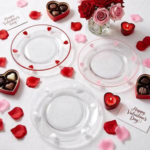 Rtteri 3 Pcs Icon Love Heart Plates 8.2 Inch Glass Red White Pink Sweet Heart Dessert Plate Salad Serving Dish Gift for Home Wedding Anniversary Birthday Party Kitchen Table Decor