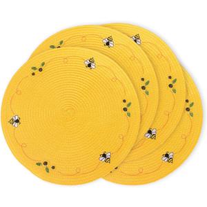 Whaline 4Pcs Round Placemats Bee Sunflower Embroidered Place Mats Bee Floral Dinner Table Mats for Home Spring Summer Holiday Birthday Baby Shower Party Decor
