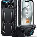 FNTCASE for iPhone 15 Protective Phone-Case: for iPhone 14/13 Military Grade Dropproof Phone Cover with Kickstand & Slide | Heavy Duty Rugged Phonecase Bumper Textured (Black)