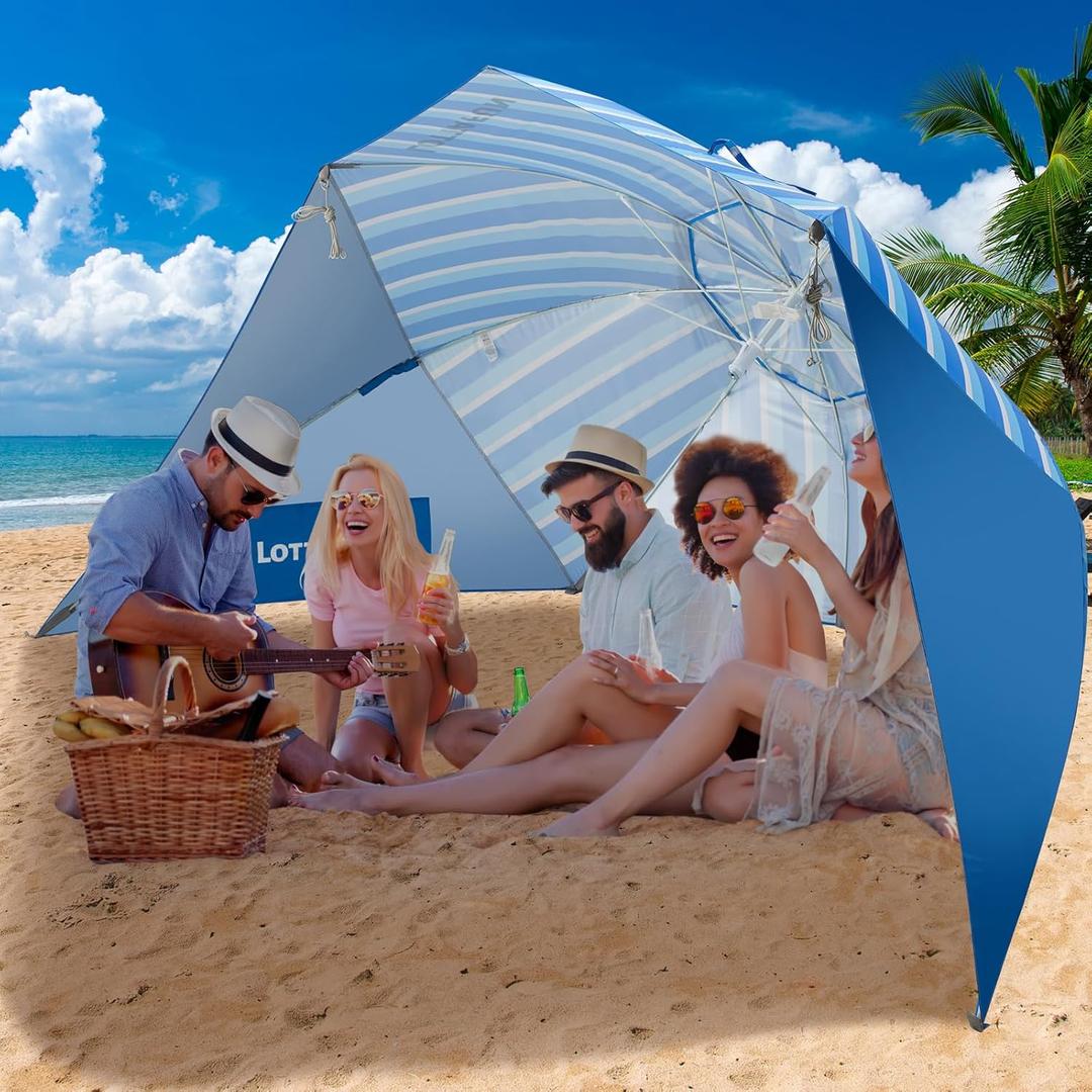Beach Shelter Umbrella Premiere UPF 50+ Umbrella Shelter for Sun and Rain Protection for Adult (10-Foot,Blue Stripe)