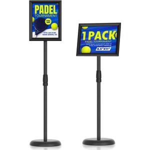 Sign Holder Floor Stand 8.5x 11, Sign Stands with Heavy Base for Display Outdoor, Adjustable Pedestal Poster Sign Stand, Snap Open Frame for Vertical & Horizontal View, Black Square