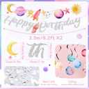 Pre-strung Space Party Decorations for Girls, Pink Space Themed Party, Pastel Outer Space Party Decorations, with 2 Banners, Solar System Planet Swirl Streamers, Hanging Dazzling Star Garlands for Kids, Girls