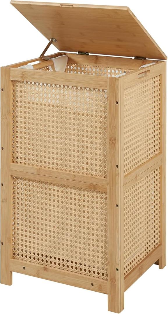 TIOPGHAD BambooLaundryHamperWickerBasketwithlid Large Wood Laundry Hampers Basket Bin Storage Organizer for Dirty Clothes, Laundry Room, Bathroom, Bedroom, Living Room, Home Decor(13Gallon/50L)