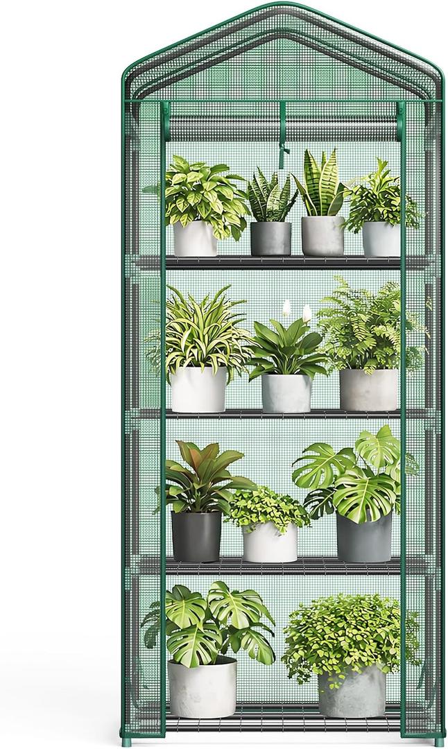 NEWBULIG 27"x19"x63" Mini Greenhouse, with Durable Zipper Door 4 Tier | Small Greenhouse for Outdoors Indoor Balcony, Porch, Garden, Patio, Backyard Green houses, Green
