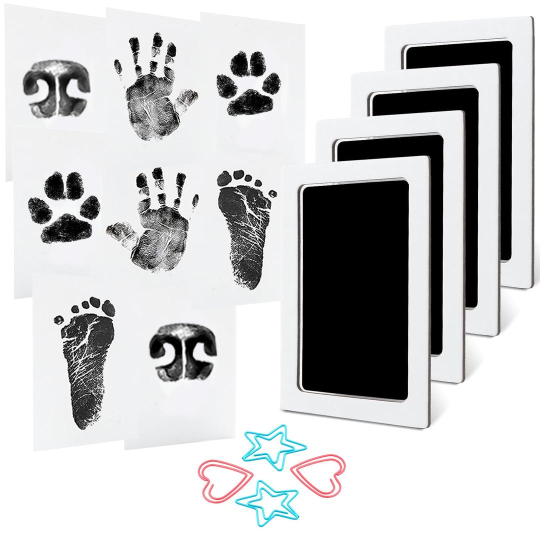 4-Pack Baby Inkless Hand and Footprint Kit Paw Nose Print Kit for Dogs Cats Pets Clean Touch Ink Pad for Baby Pets Newborn Keepsake Mess-Free Ink Pad (Black)