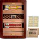 Cigar Humidors, Cedar Wood Humidor with Digital Hygrometer, Drawers, Humidifiers and Gold-Plated Hardwares. Cigar humidor Cabinet for Men Husband Father, 300 Cigars Capacity Walnut Color (Ebony)