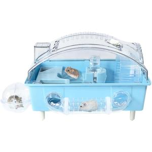 Tfwadmx Dwarf Hamster Cage,Acrylic Rat Cage,Hamster Home Small Animal Cages with Tube Exercise Wheel Mouse Habitat for Gerbils Mice 17.7x11x11.8, Blue