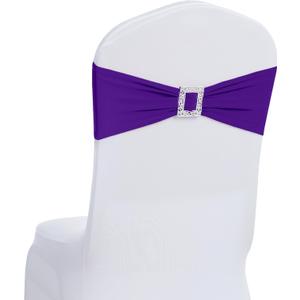 Joccun 30 PCS Spandex Chair Sashes Bows Stretch Chair Cover Band with Buckle Slider Universal Elastic Chair Ties for Wedding Banquet Party Event Decoration (Purple)