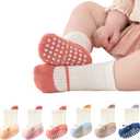 Baby Toddler Non-Skid Crew Socks Non Slip Socks Girl Boy Newborn Infant First Walking Floor Socks 6 Pairs (0-12 Months, Shoe-like)