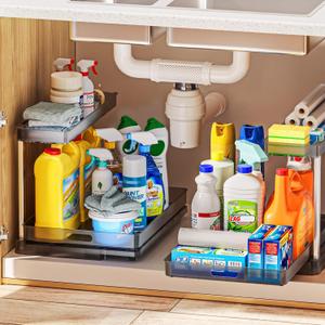 Delamu 2 Pack Under Sink Organizer, Pull Out Cabinet Organizer, Slide Out Under Sink Storage Shelves, Undersink Organizers Shelf for Kitchen Bathroom Pantry Organization