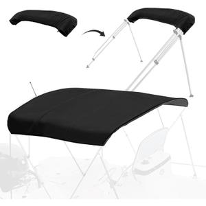 4 Bow Bimini Top Replacement Canvas with Light Hole & Storage Boot, Pontoon Bimini Top Replacement Canvas, 900D Heavy Duty Waterproof, 8'L 91"-96" W Black, No Frame