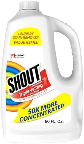 Shout Active Enzyme Laundry Stain Remover Spray for Clothes, Triple-Acting Formula Clings, Penetrates, and Lifts Tough & Everyday Stains - Prewash Refill 60oz (1.7L) 2 Pcs
