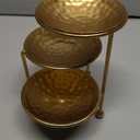 MyGift 3 Tier Jewelry Dish Organizer - Hammered Brass Plated Metal Ring Tray, Decorative Earring, Necklace, Bracelet Storage Display Tower - Handcrafted in India