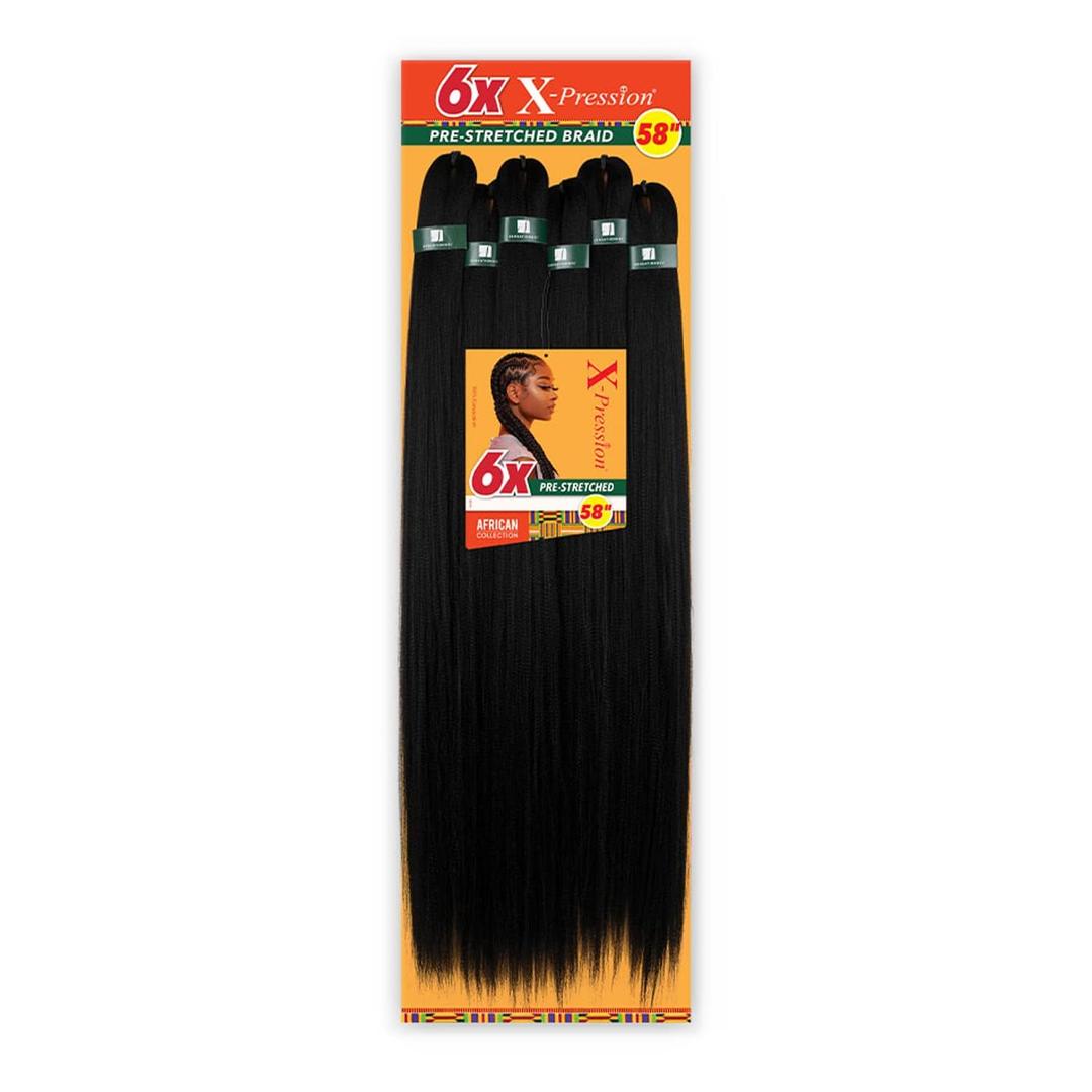Sensationnel X-pression prestretched braiding hair - 6x braid 58 inch all kanekalon flame retardant synthetic braid for box braids and twists (1 JETBLACK)